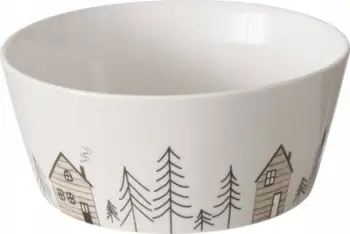 Enë qeramike Boltze Home Homewood, 500ml, Ø 15cm, gri me motiv bredhi dimëror