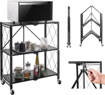 Raft metalik Warehouse Shelf FS003, 3 nivele, me rrota, i zi