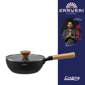 Tigan wok Rikito Watanabe, 20 cm, me kapak, i zi