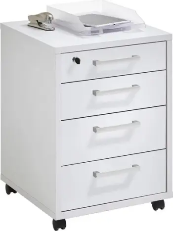 Komodë zyre me rrota FMD Mobile Drawer Cabinet, 48x49.5x65.5 cm, 4 sirtarë, e bardhë