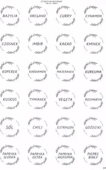 Etiketa për erëza LearnHow Spice Labels, set ngjitës, diametër 40mm, të bardha