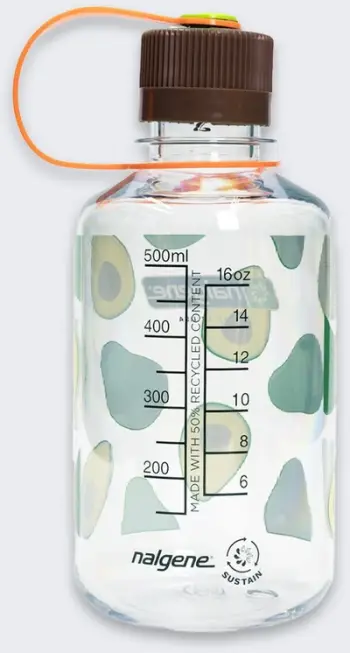 Shishe uji Nalgene Sustain 16oz, grykë e ngushtë, 500ml, transparente me avokado
