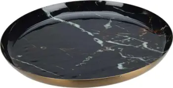 Pjatë dekorative Home Styling Collection, metal, 28cm, e zezë mermeri