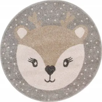 Tapet i rrumbullakët fëmijësh Round Deer Head, 100cm, polipropilen, gri
