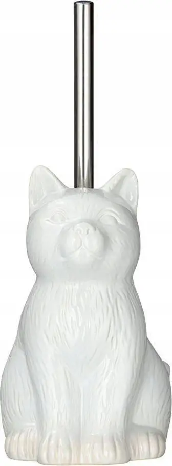 Set furçe WC me mbajtëse Wenko Cat, qeramikë, 14 x 22 cm, e bardhë
