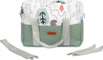 Çantë karroce Velvet, Leatherette Stroller Bag Hedgehogs, pambuk dhe eko lëkurë, smerald