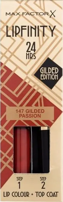 Buzëkuq Max Factor Lipfinity 24H Golden Edition 147 Golden Passion, qëndrueshmëri 24 orë, 4.2g, koral