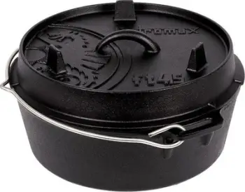 Tenxhere gize Petromax Dutch Oven, kapak me buzë të ngritur, e parapërgatitur, e zezë