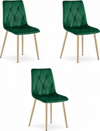 Karrige Oskar Chair Libra, set 3 copë, velvet jeshile e errët, këmbë ngjyrë druri