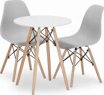 Set tavoline ngrënieje Oskar, tavolinë rrethore 60 cm, 2 karrige, e bardhë dhe gri