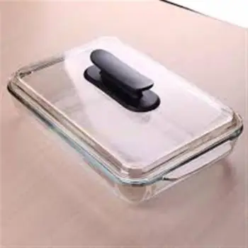 Tepsi qelqi per pjekje , katrore 38.7x24.4x12.4cm , transparente kapaku i zi . UNIMIKS