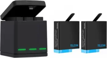 Set karikues me 3 kanale Telesin GP-BNC-801, 2 bateri 1220mAh për GoPro Hero 8, i zi