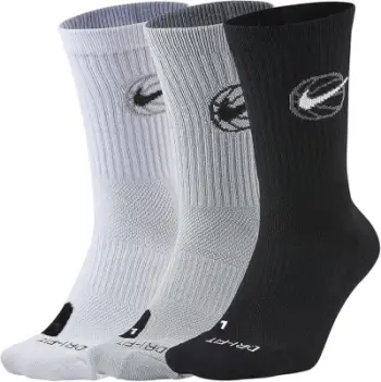 Çorape basketbolli Nike Everyday Crew DA2123-902, set 3 palë, për të rritur, të bardha gri dhe të zeza