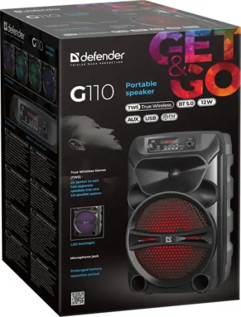 Kutizë zëri Defender G110, 8", 12W, me Bluetooth, e zezë