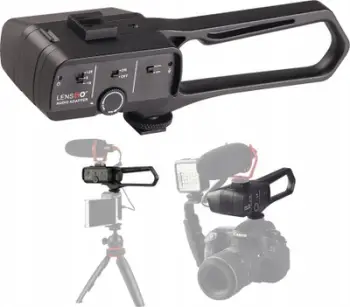 Rregullator zëri me amplifikator për mikrofon, për grip stabilizues dhe kamera, i zi
