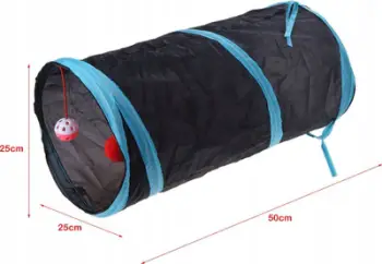 Tunel loje për mace, palosës, me lodër top, i zi me blu