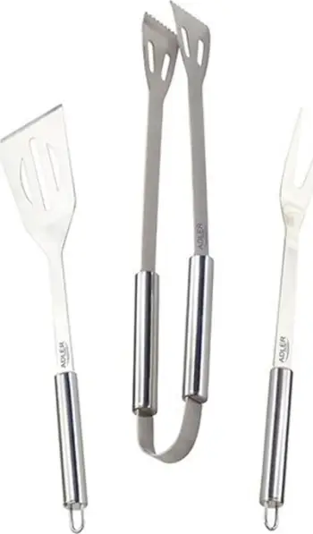 Set veglash BBQ Adler AD 6728, 3 pjesë, çelik inox, argjendtë