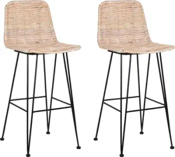 Set 2 karrige bari Beliani Cassita, ratan natyral, kornizë metalike, bezhë