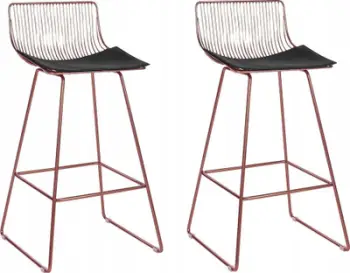 Set 2 karrige bari Beliani Fredonia, metal, jastëk lëkurë sintetike, rose gold e zezë