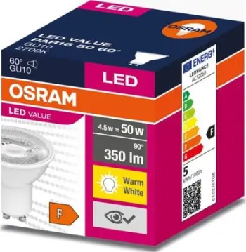 Llambë LED Ledvance GU10 VALUE PAR16 50, 4.5W, 2700K, e bardhë