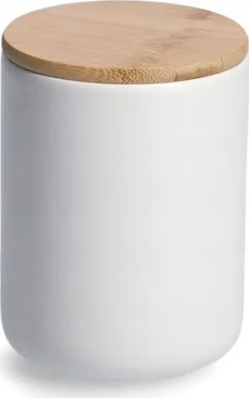 Enë ruajtëse Zeller, stoneware 670 ml, kapak bambuje, e bardhë