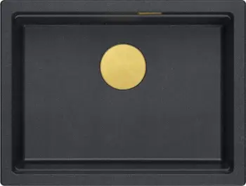 Lavabo kuzhine LOGAN 100 GraniteQ, 59.5x45.1x21.5 cm, 1 legen, e zezë me elementë të artë