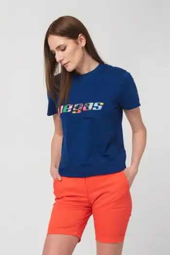 Bluzë PEGAS Multicolored Logo për femra, pambuk, e kaltër royal