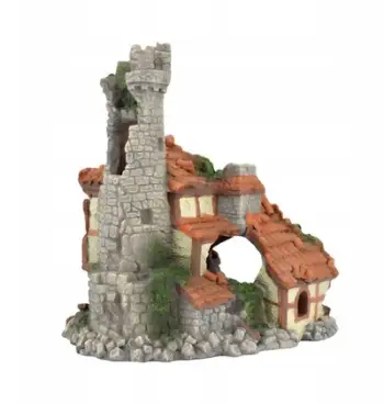 Dekor akullariumi Aqua Natura Fortress Ruins, kështjellë me shtëpi, 17cm, ngjyra natyrale