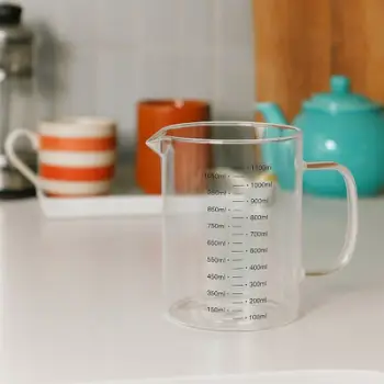 Kupë matëse xhami, 1.1L, me shkallë ml, transparente