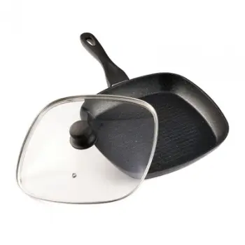 Tigan grill Heinner Black Sand, 28x4 cm, alumin i derdhur, me kapak, i zi