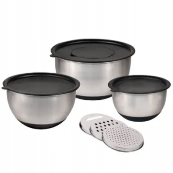 Set tasa kuzhine Kesper me kapak dhe rende, inox, 1.2L 2L 4L, argjendtë