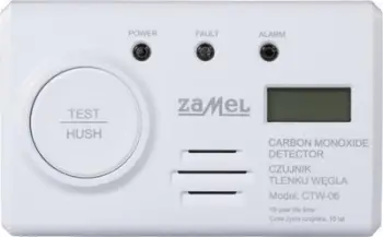 Detektor monoksidi karboni Zamel CTW-06, bateri e integruar, ekran LCD, i bardhë