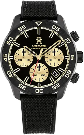 Orë dore për meshkuj Tommy Hilfiger TH85 Chronograph 1792182, e zezë