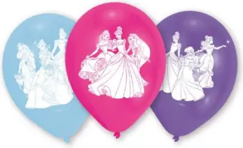 Balona lateksi Amscan Princess, 22.8 cm, set 6 copë, shumëngjyrëshe