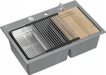 Lavabo kuzhine Quadron Marc 120, 2 vaska, 76x50x22cm, gri argjendtë
