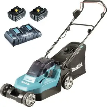 Kosë bari Makita DLM382CM2, bateri 2x18V Li Ion, gjerësi 38 cm, jeshile