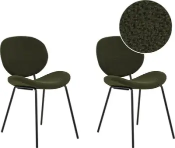 Set karrigesh ngrënieje Beliani Luana Boucle, 2 copa, këmbë metalike, jeshile e errët