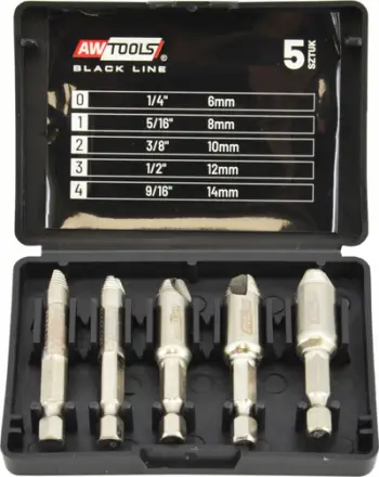 Set ekstraktues për vida dhe arra Awtools Black Line, 5 pjesë, i zi