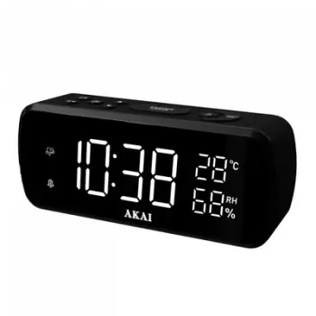 Radio me orë digjitale Akai ACR-1080, ekran LED 1.5", matje temperature dhe lagështie, USB, e zezë