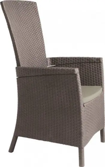 Karrige kopshti Allibert Vermont Adjustable, plastike ratan, me jastëk, cappuccino