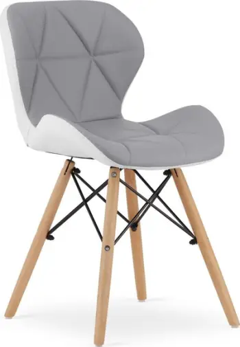 Karrige Oskar Chair Lago, lëkurë ekologjike, këmbë druri, gri e bardhë