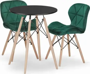 Set ngrënieje Oskar Todi Lago, tavolinë rrethore 60cm, 2 karrige, e zezë dhe e gjelbër