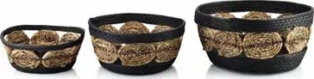 Set shporta dekorative MONDEX BALI, 3 copa, bari deti, natyrale e zezë