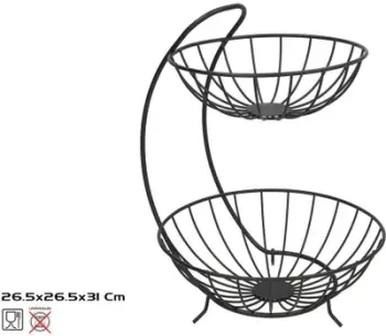 Shportë frutash me 2 nivele Metaltex, 26.5x26.5x31 cm, metal, e zezë