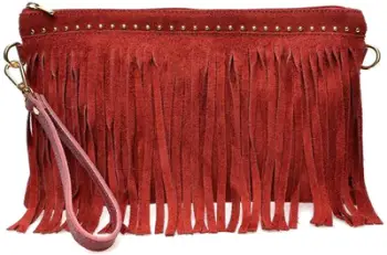 Çantë dore Anna Luchini Bordeaux, lëkurë suede, me rrip, e kuqe bordo