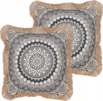 Set jastëkësh dekorativë Beliani GERANIUM, 45x45 cm, model oriental, krem me të zezë