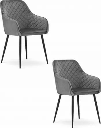 Karrige me krahë Luxury4Home NUGAT, kadife gri, këmbë metali të zeza, set 2 copë