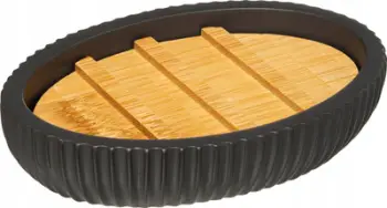Pjatë sapuni oval, polyresin dhe bambu, 12.5x9x2.5cm, e zezë