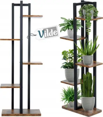 Stendë për bimë Vilde Plant Stand, 5 nivele, 116.5 cm, metal i zi dru i errët