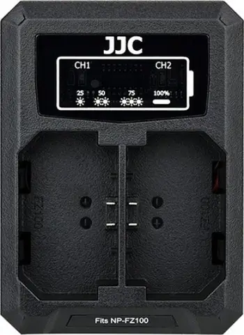 Karikues dyfishtë për bateri JJC, adaptor energjie për kamera, i zi